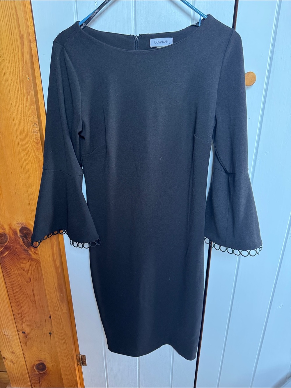 Calvin Klein Black Bell Sleeve Midi Dress with Loop Trim